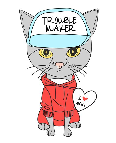 Hand drawn cute cat wearing hat and sweatshirt illustration 674027 Vector Art at Vecteezy