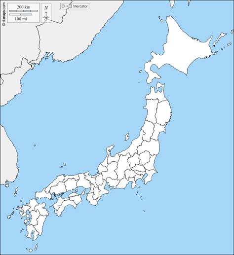 Japan free map, free blank map, free outline map, free base map boundaries, prefectures