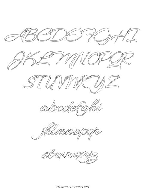 Brushed Cursive Free Printable Letter Stencils with Outline Cutout Letters - Stencil Letters Org