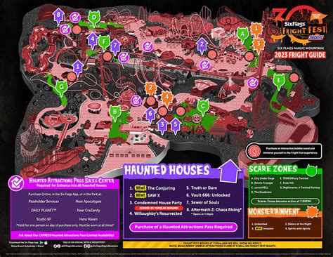 EVENT MAP: Six Flags Fright Fest 2023 Magic Mountain event map showcases all the haunted houses ...