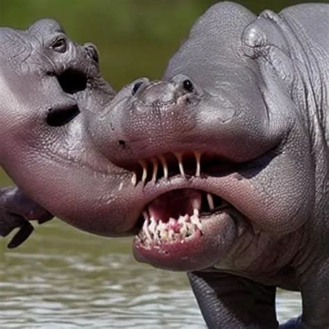 scary human-hippopotamus hippo teeth slay | OpenArt