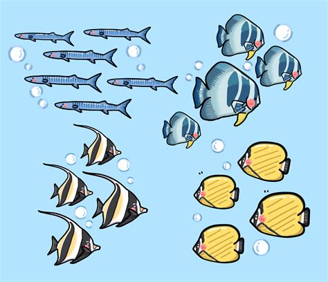 set of ocean school of fish vector, butterfly, nourish, barracuda and platax fish 9014081 Vector ...