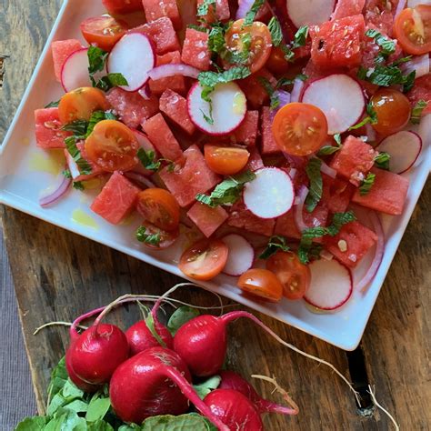 Easy Watermelon, Tomato & Radish Salad - Pesto and Potatoes