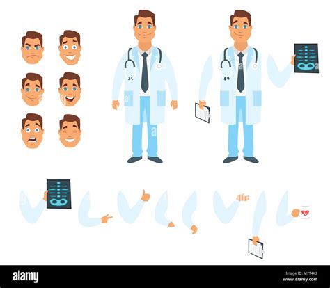 Vector cartoon style man doctor character generator. Different emotions, mouth positions and ...