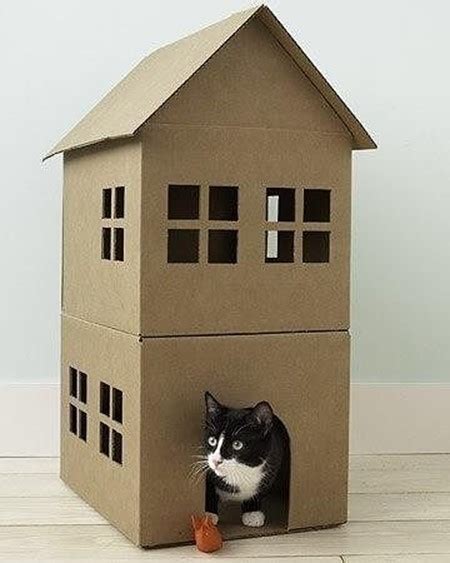 Cat’s two-storey house from a cardboard box – DIY is FUN