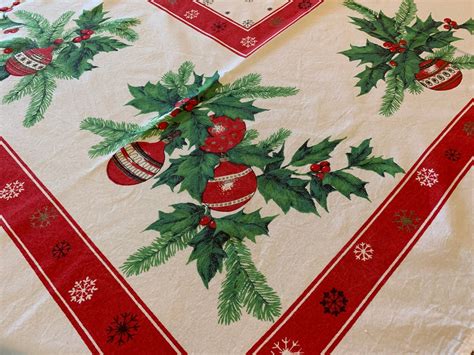 Printed Christmas Tablecloth Vintage 1950's Cotton Print - Etsy ...