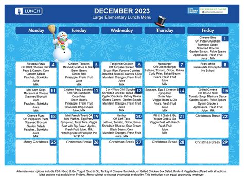 Cafeteria-Lunch Menu – St. Paul School