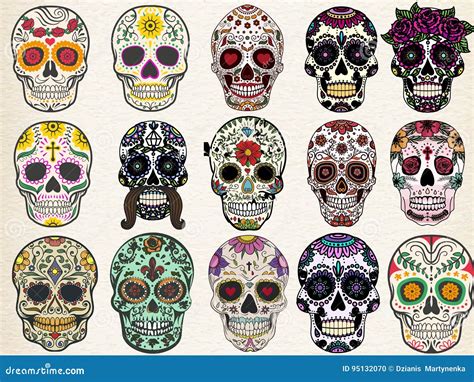 Sugar Skulls Of Woman And Man Dia De Los Muertos, Day Of The Dead Cartoon Vector | CartoonDealer ...