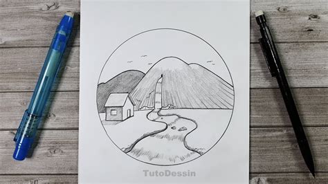 Dessine étape par étape une paysage de montagne avec une rivière | Comment dessiner un paysage