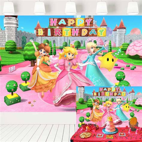 Buy Super Mario Princess Peach Birthday Backdrop for Girls Princess ...