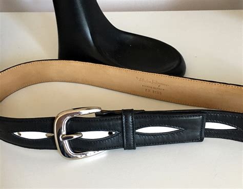 Salvatore Ferragamo Silver Belt Black White Fits Waist 29 31 Leather ...