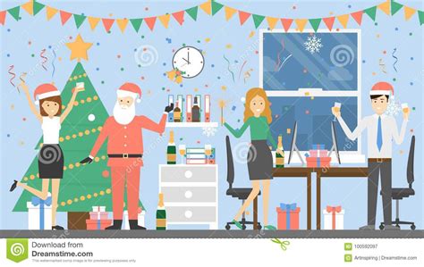 Office Christmas party. stock vector. Illustration of decoration - 100592097