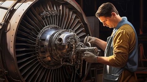 Premium AI Image | aircraft engine repair service A man repairs an airplane engine