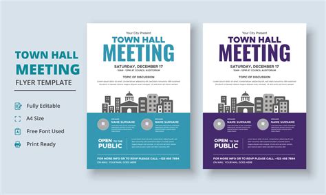 Town Hall Meeting Flyer Template, Community Meeting Flyer Template, City Hall Flyer and Poster ...