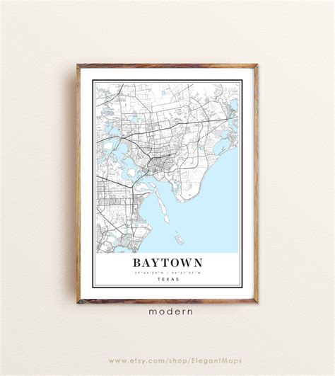 Baytown Texas map Baytown TX map Baytown city map Baytown | Etsy