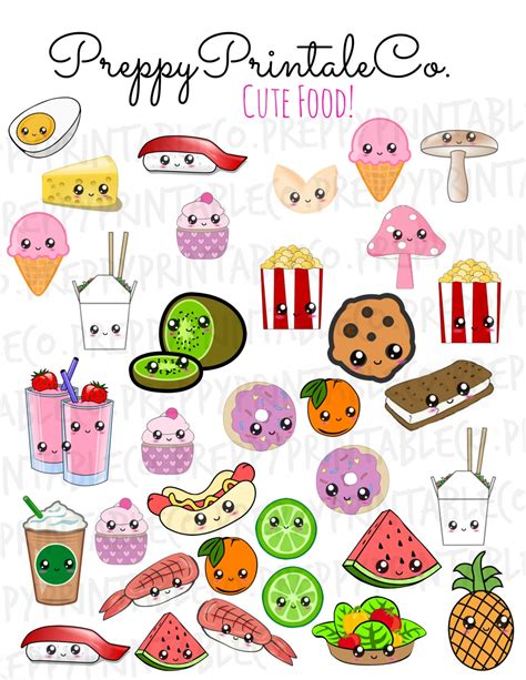 Kawaii Cute Food Stickers // Printable PDF // Perfect for Erin