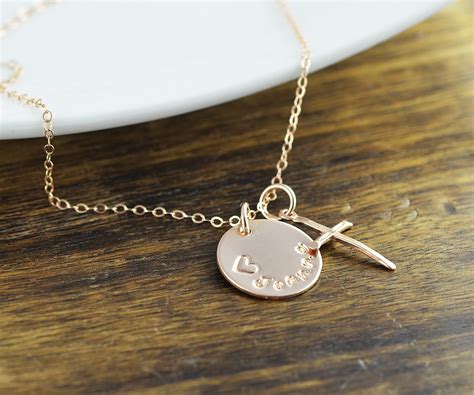 Rose Gold Cross Necklace personalized Name Necklace - Etsy