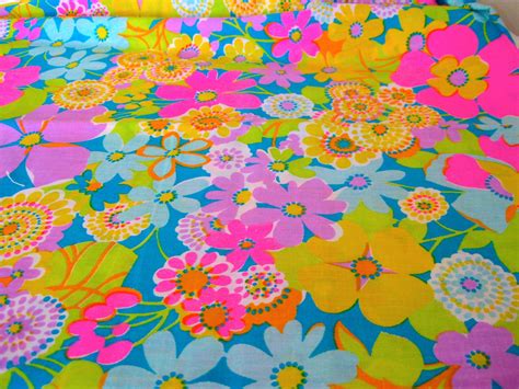 1960's Vintage Groovy Neon Flower Power Fabric One Yard