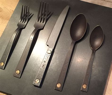 Restoration Hardware - Hammered Steel Rivet Flatware - pair with matte ...