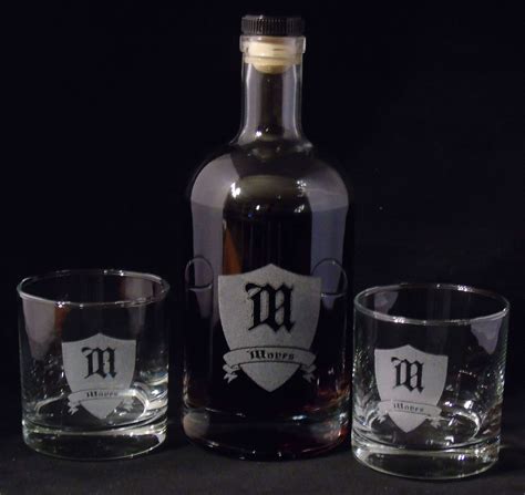 Engraved Bourbon Bottle and Whiskey Glasses Set - Red Head Oak Barrels ...