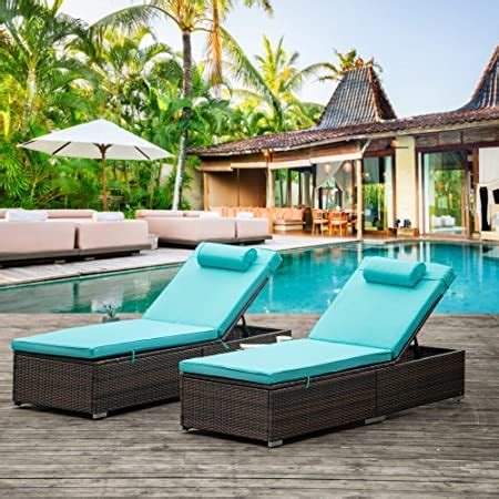 Amazon.com: Outdoor PE Wicker Chaise Lounge for Outside - 2 Piece Patio ...