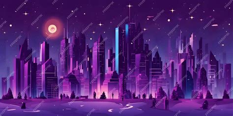 Premium AI Image | modern city night skyline cartoon