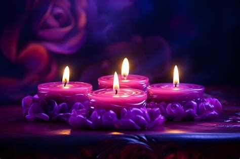 Premium Photo | Four Tealight Candles With Purple Background