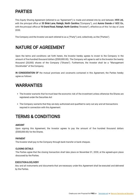 Equity Agreement Template - Google Docs, Word, Apple Pages | Template.net