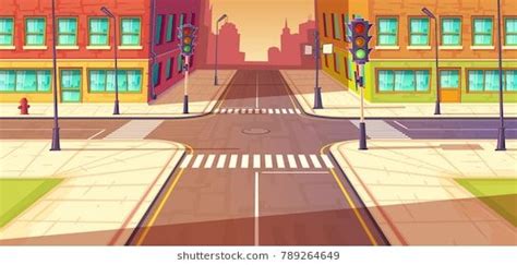 City Crossroads Intersection Vector Cartoon Illustration Stock Vector (Royalty Free) 789264649 ...