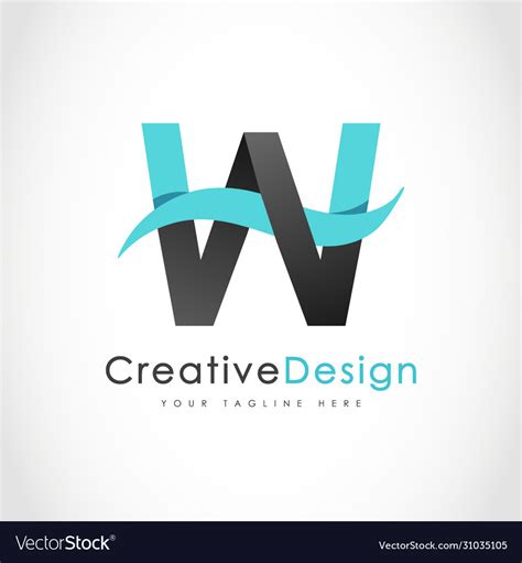 Creative w letter blue wave logo design Royalty Free Vector