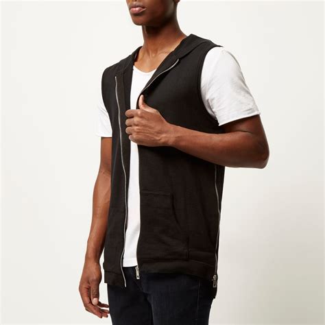 River island Black Sleeveless Zip-up Hoodie in Black for Men | Lyst