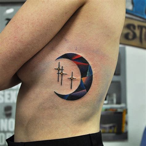 Crescent moon and three stars tattoo - Tattoogrid.net