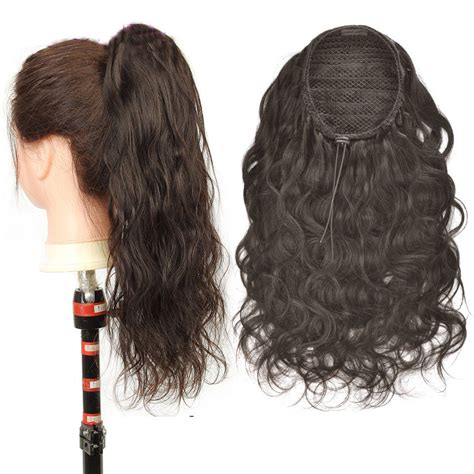 10 - 30 Inch Curly Human Hair Ponytail Drawstring Ponytail Extensions #2 Dark Brown