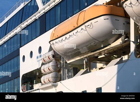 Safety equipment on white modern passenger ferry Stock Photo - Alamy