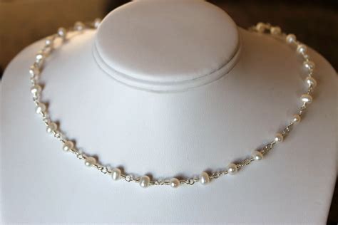 tin cup necklace AA freshwater pearl choker sterling silver