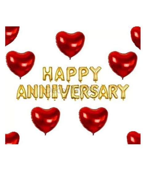 Funkart Balloons Golden Happy Anniversary Foil Balloons + 5 Red Heart ...