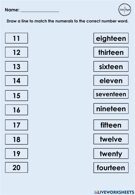 Matching number names - 11 - 20 worksheet | Number worksheets, Number recognition worksheets ...