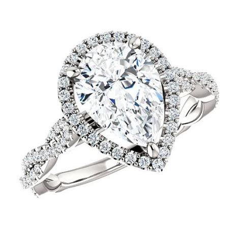 10x7mm Pear Forever One Moissanite & Diamond Halo Twisted Shank Engagement Ring 14k, 18k Or ...