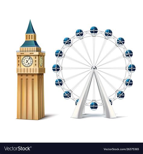 Realistic ferris wheel london eye big ben Vector Image