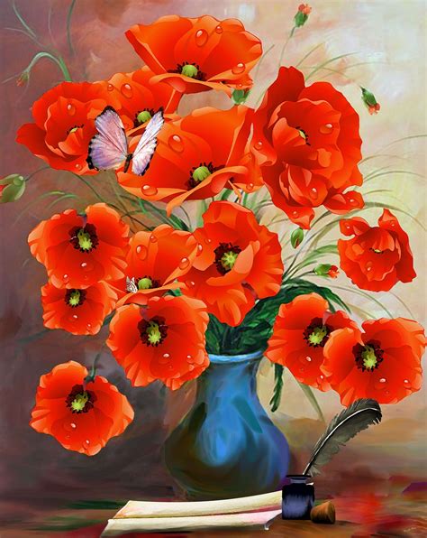 Download Poppies, Vase, Art. Royalty-Free Stock Illustration Image - Pixabay