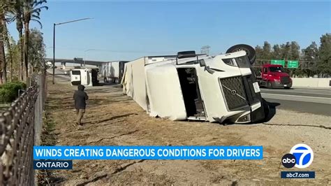 5 big rigs knocked down in Inland Empire as powerful Santa Ana winds ...