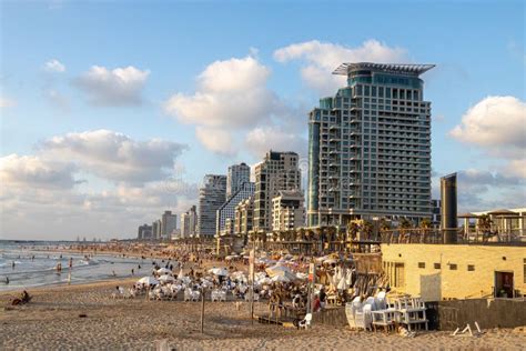 Skyline and Sand Beaches of Tel Aviv City on Sunset Editorial Image ...