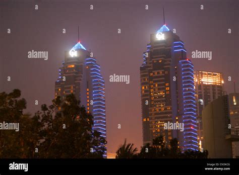 Skyscrapers at night, Dubai Marina, Dubai, United Arab Emirates Stock ...