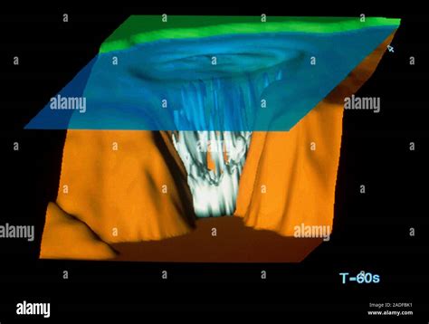 Tsunami simulation. Three-dimensional computer simulation image of a ...