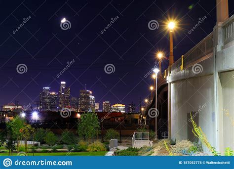 LOS ANGELES California - Skyscrapers by Night, View from the Park Stock ...