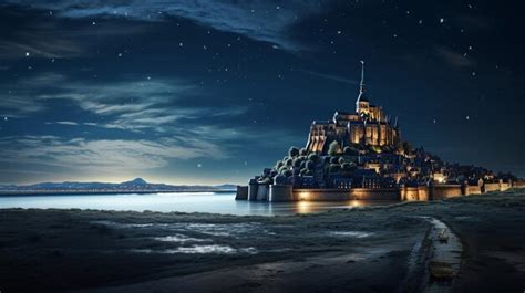 Premium AI Image | Night view of Mont SaintMichel