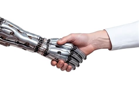 Humanoid robot handshake isolated on white background Artificial intelligence business deal ...