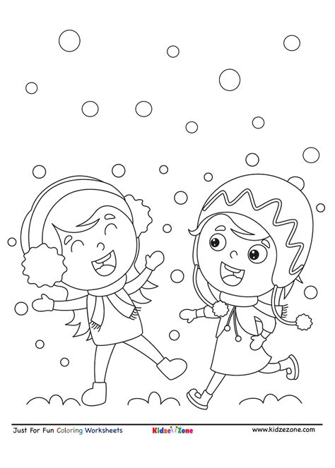 Kids Playing in snow cartoon Coloring Page - KidzeZone