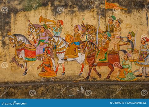 Traditional Ancient Stile Indian Wall Painting on the Old Plastered Wall in Udaipur, India Stock ...