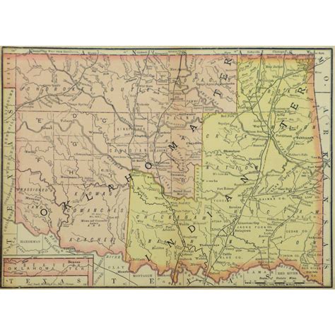 Map - Indian & Oklahoma Territory, 1891 - Original Art, Antique Maps ...